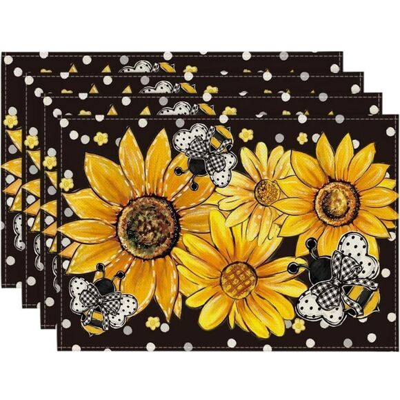 Sunflower & Bee Dining Placemats - Black and Yellow - Picture 2 of 11